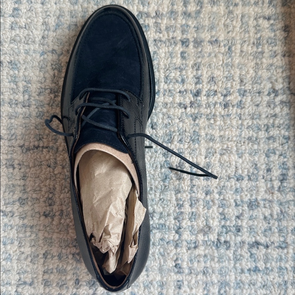 NEW Paul Green Audra Lug Sole Derby Black Patent Leather Loafers with Suede - Picture 6 of 7